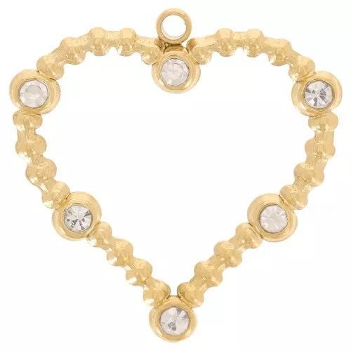 Colgantes corazón pequeñas bolas y óxidos de circonio 23x22mm acero inoxidable 316L Dorado x2