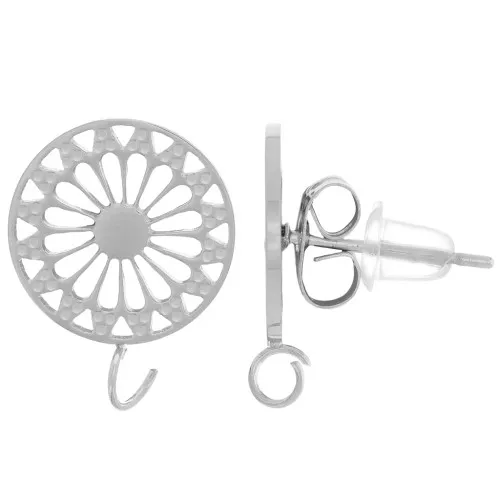 Pendientes rosetón calado de 12 mm con anilla abierta - Acero inoxidable 316L x2