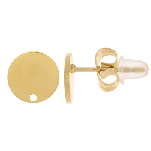 Pendientes redondos lisos 8 mm - Acero inoxidable 316L dorado x2