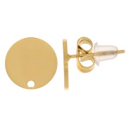 Pendientes de botón redondos lisos de 10 mm - Acero inoxidable 316L dorado - Dorado x2