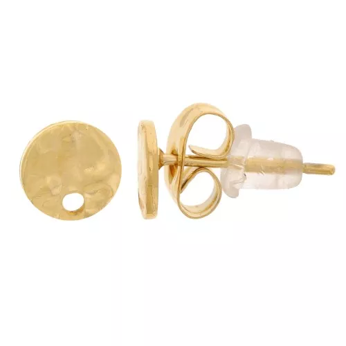 Pendientes redondos martillados de 6 mm con agujero - Acero inoxidable dorado 316L x2