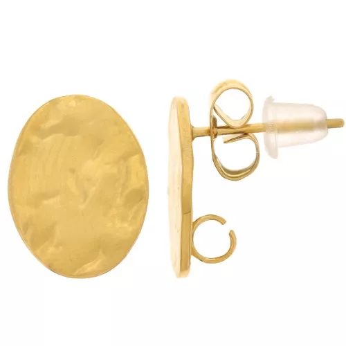 Pendientes ovalados martillados 13x10mm - anilla abierta - Acero inoxidable 316L dorado x2