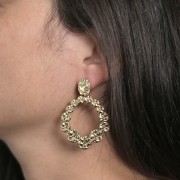 Pendientes ovalados martillados 13x10mm - anilla abierta - Acero inoxidable 316L dorado x2