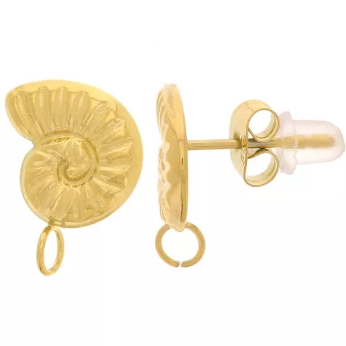 Pendientes de concha 15x11 mm - anilla abierta - Acero inoxidable dorado 304L x2