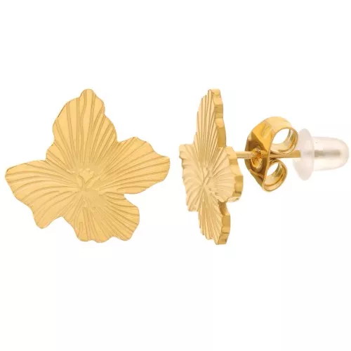 Pendientes flor 13x15 mm - anilla abierta - Acero inoxidable 316L dorado x2