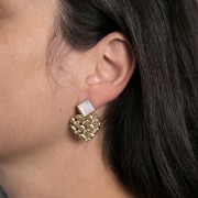 Pendientes rombo 15x13mm bolitas y nácar - Acero inoxidable 316L dorado x2