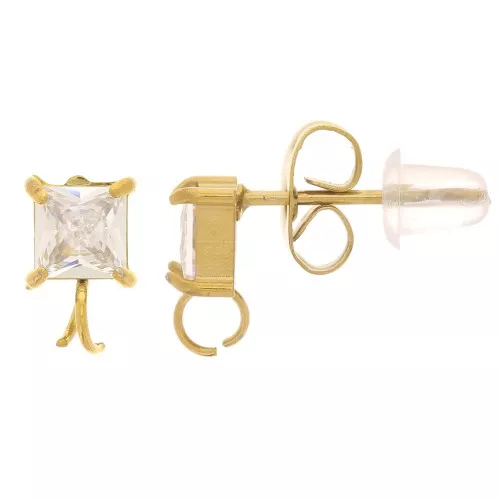 Pendientes cuadrados con óxido de circonio 8x5 mm - Acero inoxidable dorado 304L x2