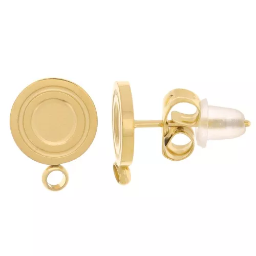 Pendientes redondos de 8 mm para cabujón de 4 mm - Acero inoxidable 316L dorado x2