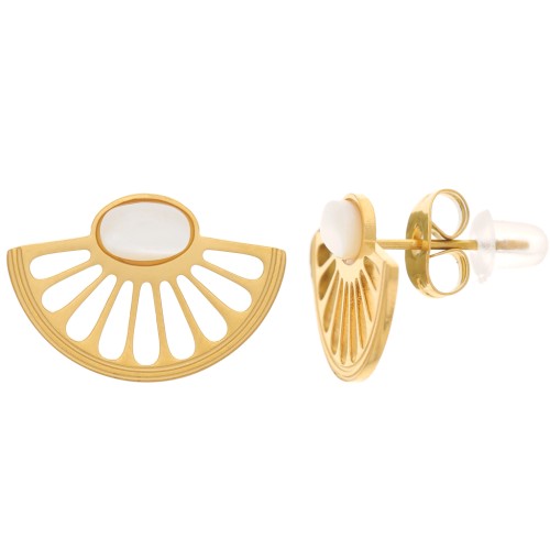 Tachuelas en abanico de 12x18 mm con cabujón de nácar - Acero inoxidable 316L dorado x2