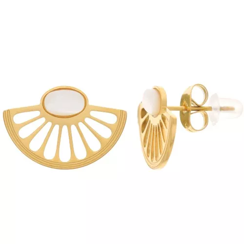 Tachuelas en abanico de 12x18 mm con cabujón de nácar - Acero inoxidable 316L dorado x2