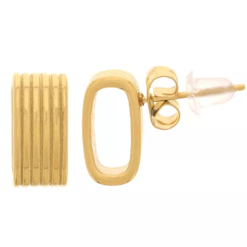 Pendientes de botón de diseño hueco acanalado 12x5,5 mm - Acero inoxidable dorado 304L x2