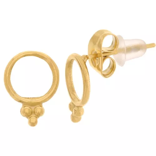 Pendientes de aro hueco de 8 mm con bolitas - Acero inoxidable 316L dorado x2