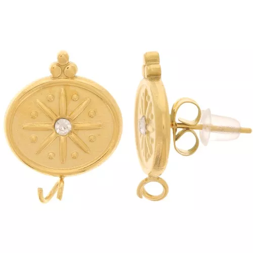 Pendientes ovalados 18x14 mm - motivo estrella con CZ - Acero inoxidable 316L dorado x2