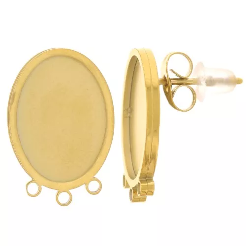 Pendientes cabujón oval 14x10 mm Acero inoxidable dorado 316L x2