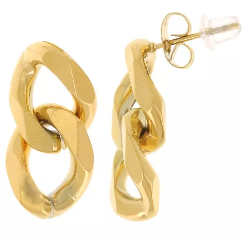 Pendientes con cadena 22x11 mm - Acero inoxidable dorado 304L x2