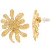 Pendientes flor margarita 28x24 mm anillo abierto - Acero inoxidable dorado 304L x2