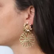 Pendientes flor margarita 28x24 mm anillo abierto - Acero inoxidable dorado 304L x2