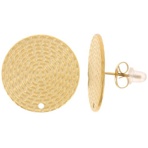 Pendientes redondos texturizados 20 mm - Acero inoxidable 316L Dorado x2