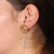 Pendientes redondos texturizados 20 mm - Acero inoxidable 316L Dorado x2