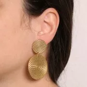 Pendientes redondos texturizados 20 mm - Acero inoxidable 316L Dorado x2