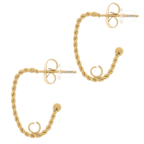 Créoles ovales torsadées 19x15 mm - anneau ouvert - Acier Inoxydable 304L Dorado x2