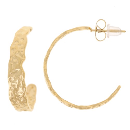 Aros irregulares martillados de 26 mm de ancho - Acero inoxidable 316L Dorado x2