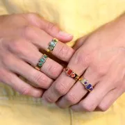 Anillo 3 cabujones gemas S.55 a 60 - Acero inoxidable 316L dorado - Lapislázuli x1