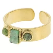 Anillo 3 cabujones piedras preciosas Acero inoxidable 316L Dorado Turquesa africana