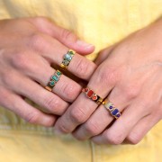 Anillo 3 gemas de imitación S.55 a 60 - Acero inoxidable 316L dorado - Malaquita