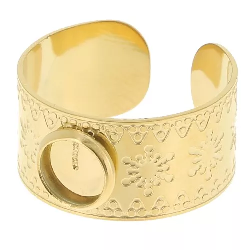 Anillo ancho ajustable T.51 a T.58 - Cabujón de 6 mm - Acero inoxidable 304, Dorado