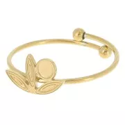 Anillo fino ajustable T.52 a T.58 flor y cabujón 3mm Acero inoxidable 316L Dorado