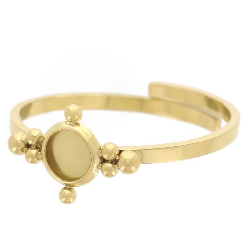 Anillo fino ajustable de la talla T52 a la T58, con cabujón de 4 mm y bolitas, de acero inoxidable 304 Dorado