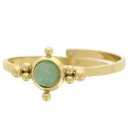 Anillo fino ajustable Cabujón de 4 mm y bolitas Acero inoxidable 316L Dorado