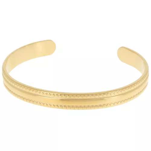 Pulsera brazalete de textura ovalada - ajustable 7x155 mm - Acero inoxidable 316L chapado en oro