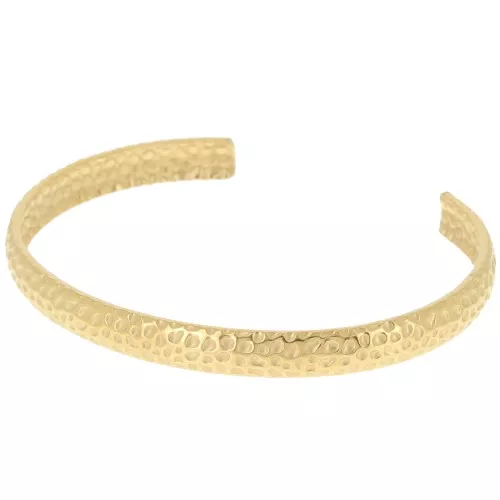 Pulsera banda oval martillada - ajustable 6x155 mm - Acero inoxidable 316L dorado