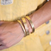 Pulsera banda ovalada - trenzado plano - ajustable 10x155 mm - Acero inoxidable 316L bañado en oro