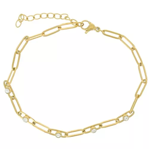 Pulsera rectangular de malla 3,2 mm y óxidos circonio Acero inox dorado 304L x17cm