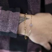 Pulsera rectangular de malla 3,2 mm y óxidos circonio Acero inox dorado 304L x17cm