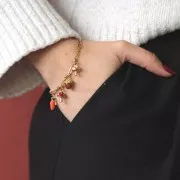 Pulsera rectangular de malla 3,2 mm y óxidos circonio Acero inox dorado 304L x17cm