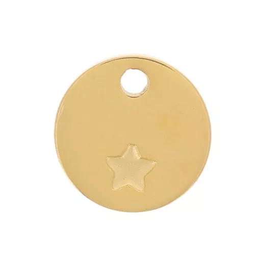 Lentejuela redonda de 7 mm para grabado - motivo estrella - Acero inoxidable 316L Dorado x1