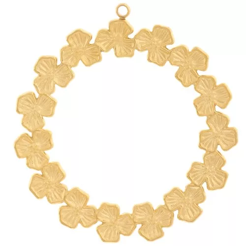 Colgantes corona flor 36 mm - Acero inoxidable 316L dorado x2