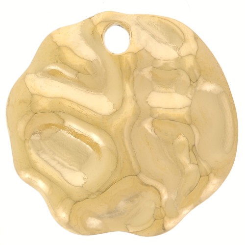 Colgante redondo irregular martillado de 19 mm - Acero inoxidable dorado 304L x1