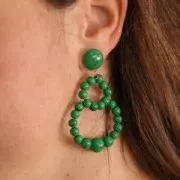 Cabujón redondo de 14 mm en resina transparente - Verde botella jaspeado x1