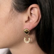 charm de diseño redondo de 15 mm con resina epoxi - acero inoxidable dorado 316L x1