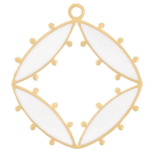 Colgante diamante hueco 16x15 mm con resina epoxi - Acero inoxidable 316L dorado - Blanco