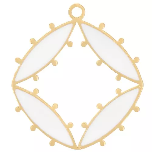 Colgante diamante hueco 16x15 mm con resina epoxi - Acero inoxidable 316L dorado - Blanco