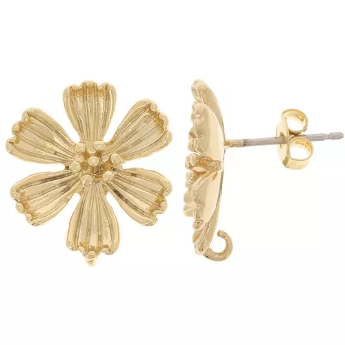 Pendientes Flor de 15 mm con aro abierto - Dorado oro fino x2