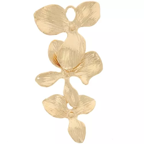 Colgante 3 flores de orquídea texturizadas 31x15 mm - Dorado con oro fino x1