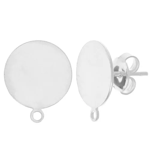 Pendientes de disco de 12 mm para bisutería - Plateado fino x2
