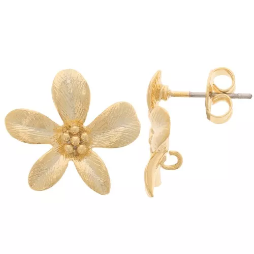 Pendientes Flor 16x17.5 mm con Aro Abierto - Dorado oro fino x2